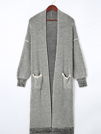 Gray Knit Textured Longline Cardigan with Pockets