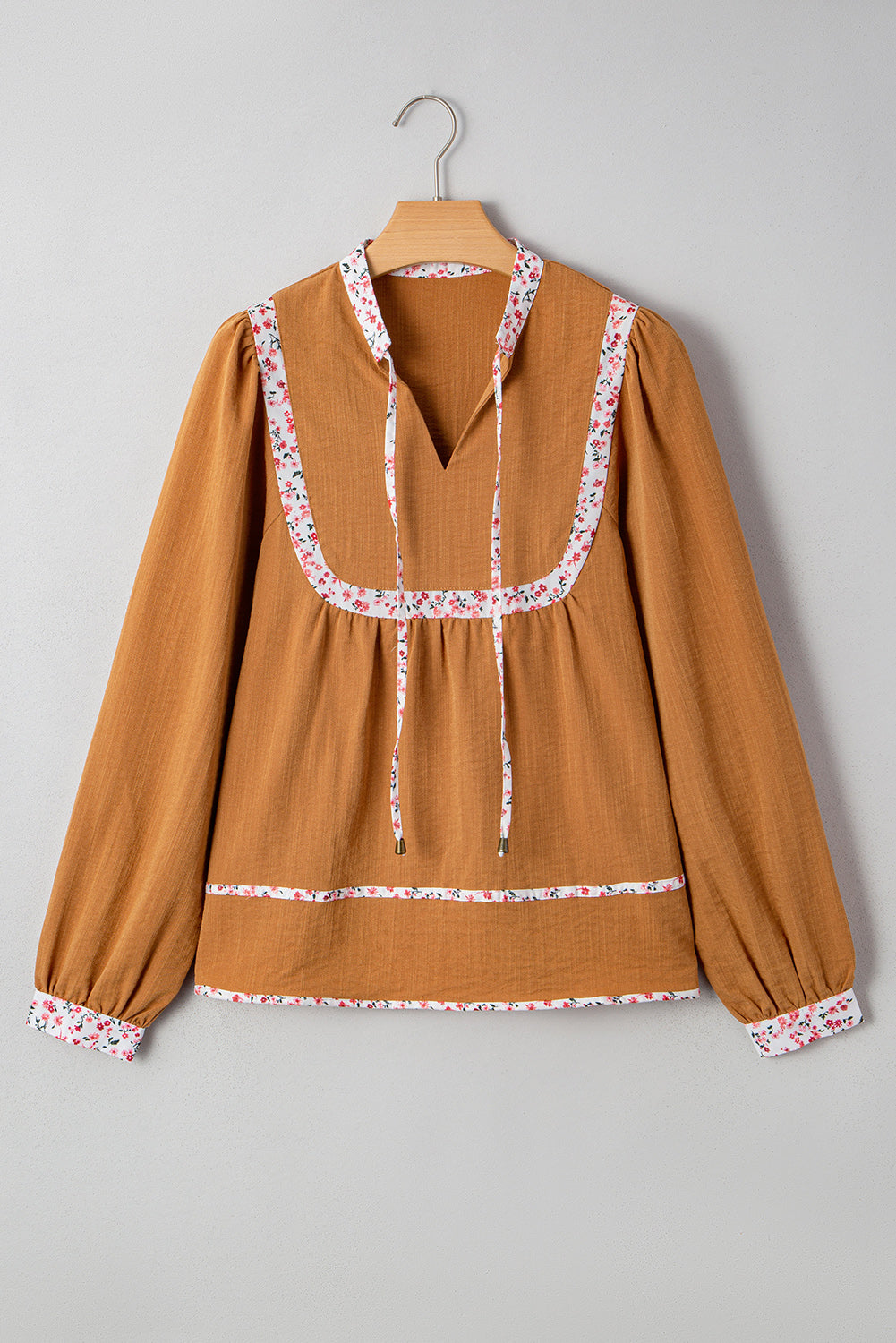 floral trim long sleeve blouse