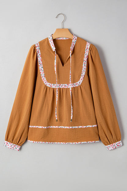 floral trim long sleeve blouse