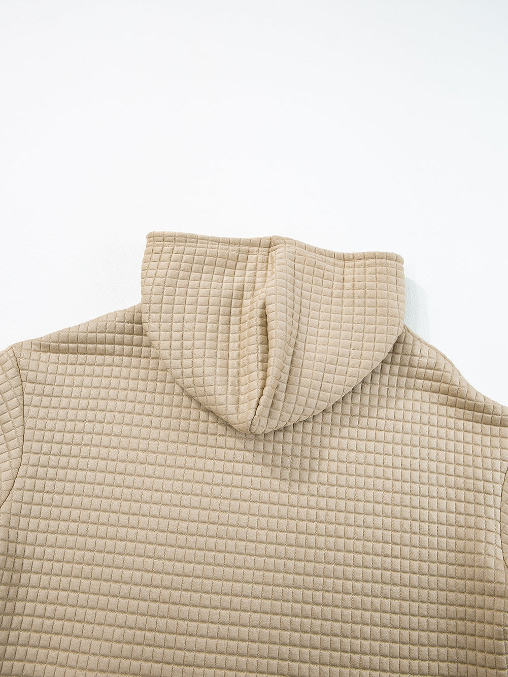 Khaki Lattice Textured Kangaroo Pocket Hooded Hoodie