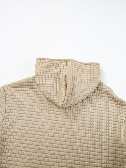 Khaki Lattice Textured Kangaroo Pocket Hooded Hoodie