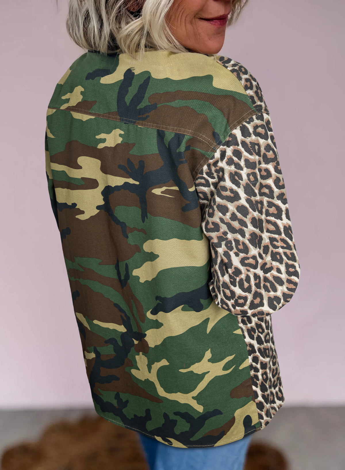 Brown Leopard Camo Patchwork Oversize Shacket
