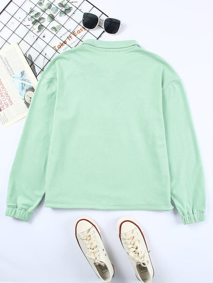 Green Zip Front Pullover Sweatshirt with Pockets