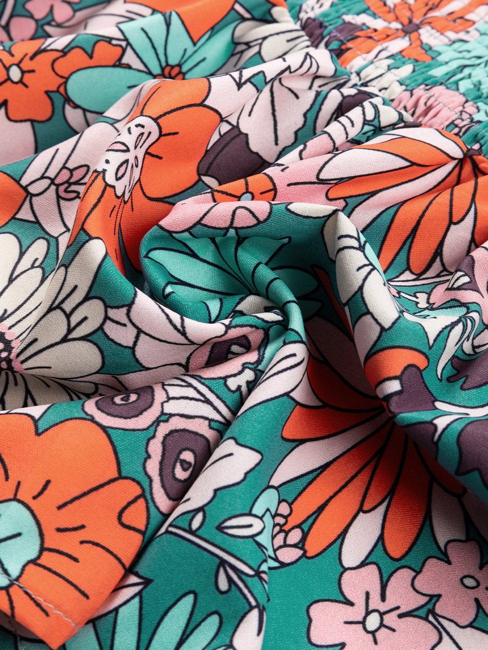 Floral Fantasy Smocked Puff Sleeve Peplum Top