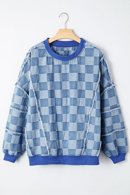 checkered denim pullover