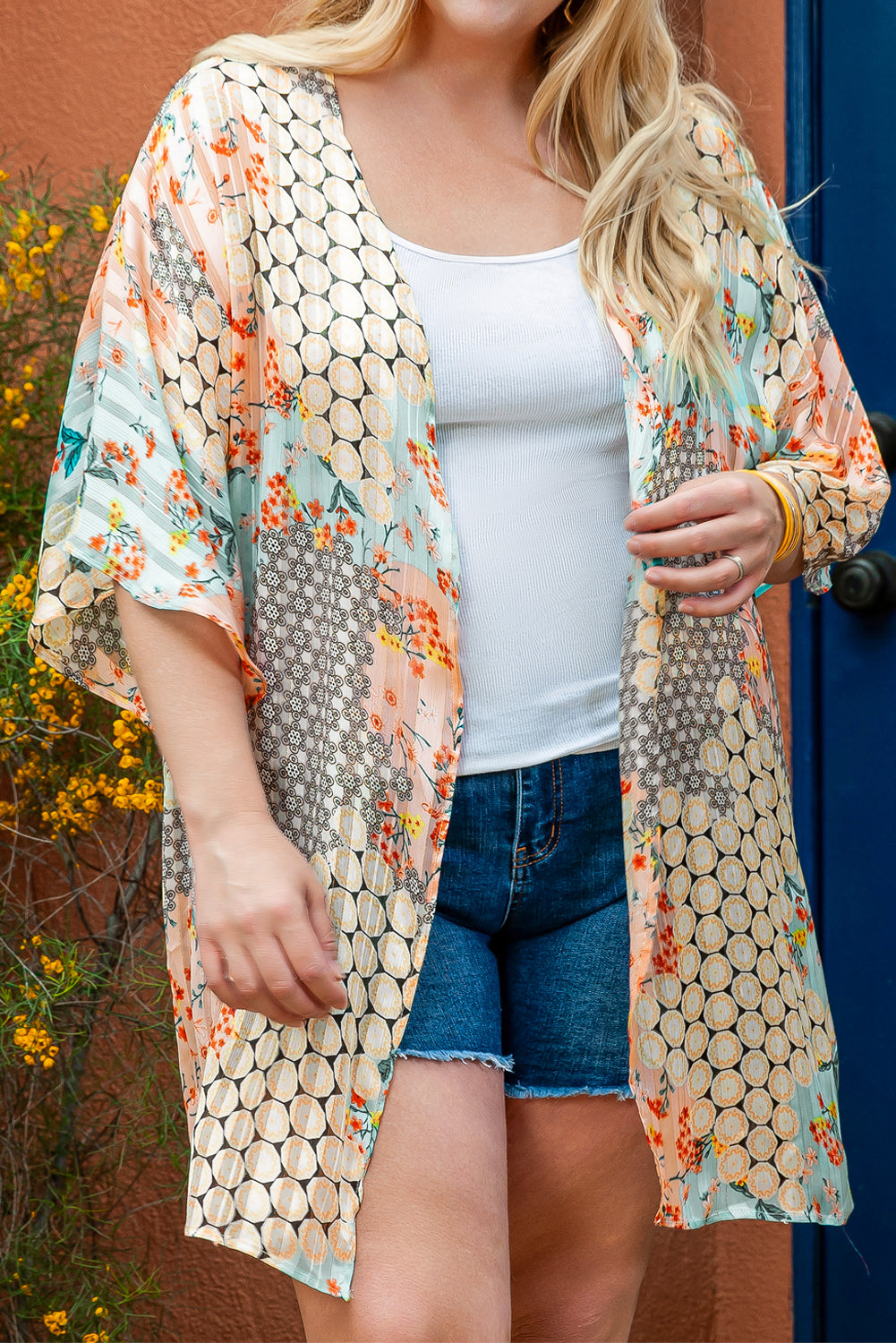 Bohemian Green Floral Print Oversized Kimono