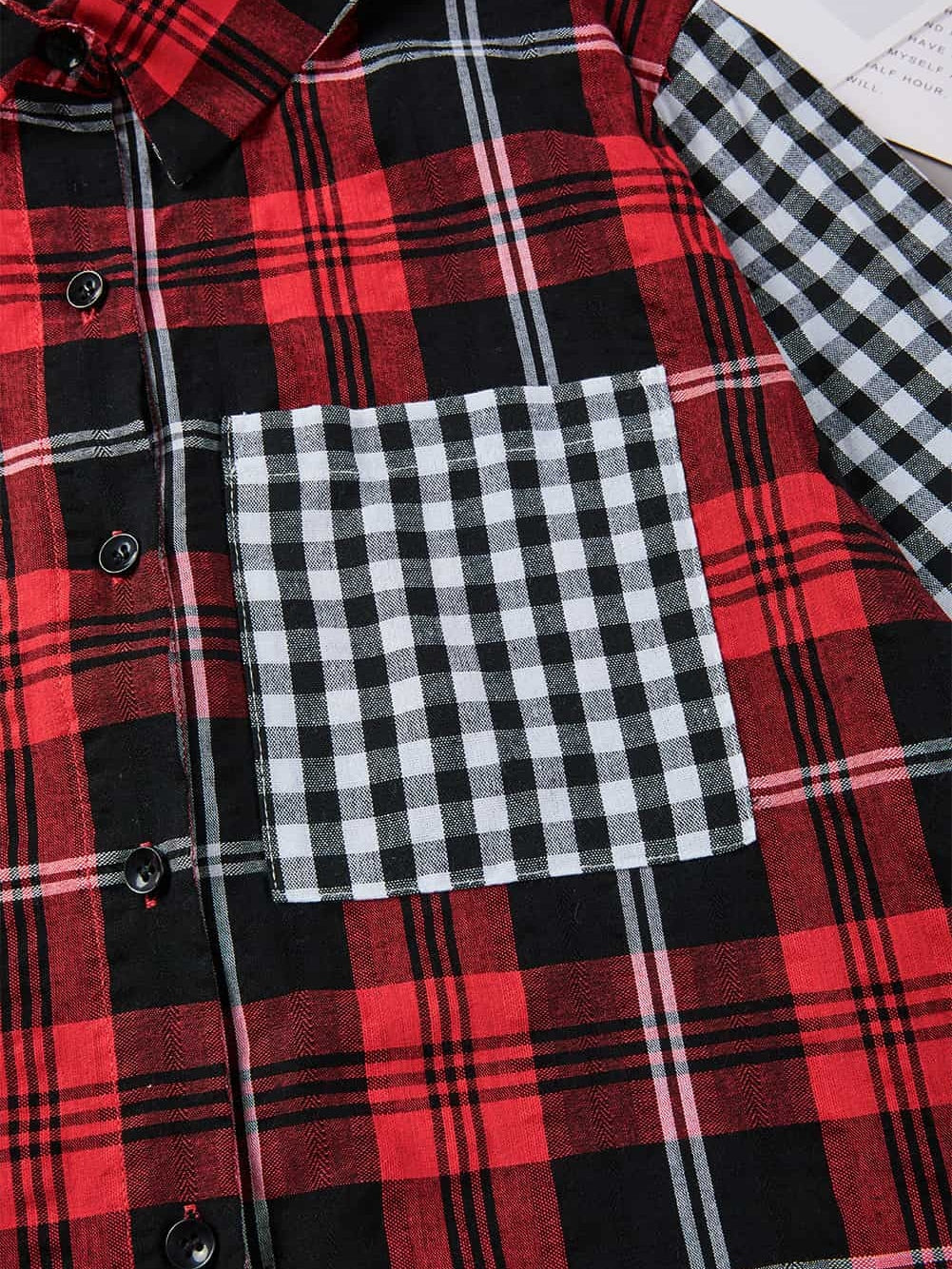 Fiery Red Buffalo Plaid Long Sleeve Shirt with Colorful Pockets