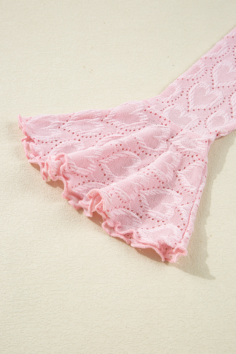 Gossamer Pink Heart Jacquard Flare Sleeve Mock Neck Fitted Top