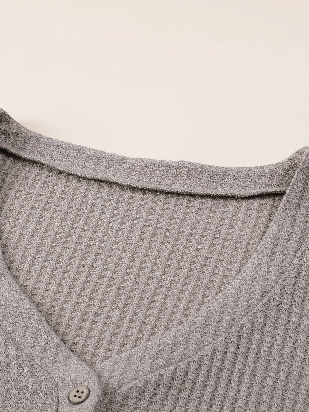 Simply Taupe Waffle Knit Drop Shoulder Button V Neck Plus Size Top