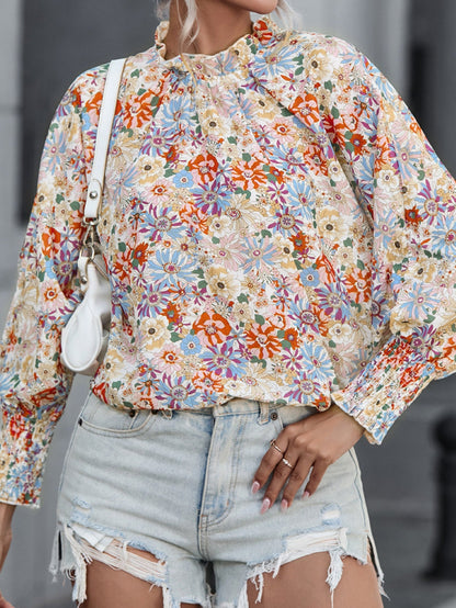 Floral Charm Multicolor Bubble Sleeve Blouse