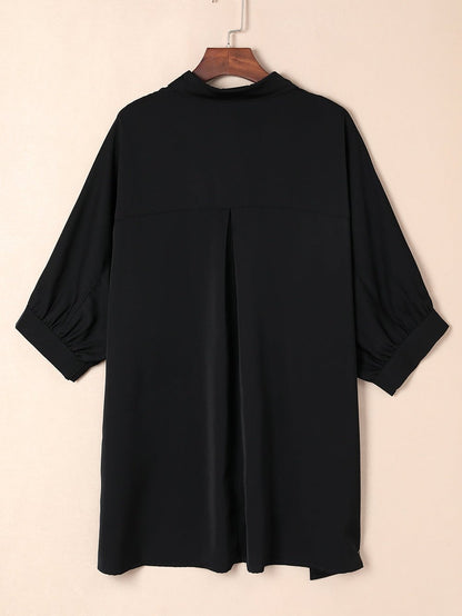 Satin Commute Solid Color V Neck Long Sleeved Blouse