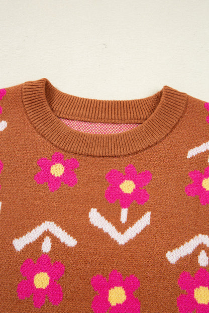 brown floral sweater