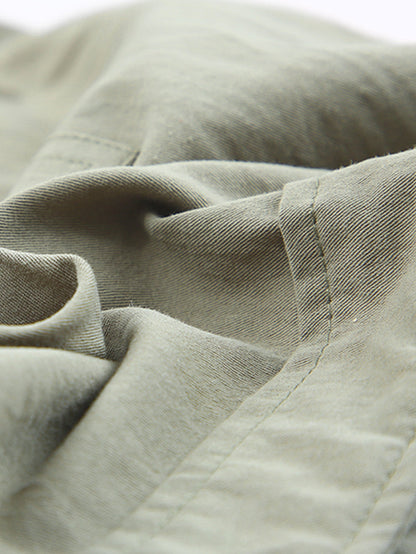 Green Cotton High Waist Loose Fit Shorts with Drawstring Waistband