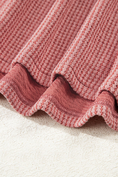 Mineral Red Textured Loose Pullover Top and Casual Short Two-piece Lounge Set