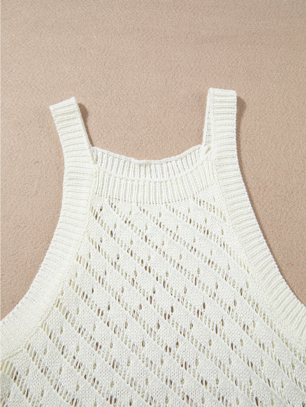 White Crochet Two-Piece Beach Dress with Drawstring Accents