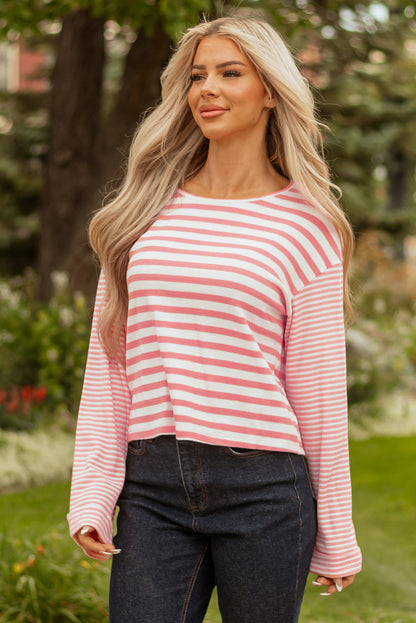 pink stripe long sleeve top