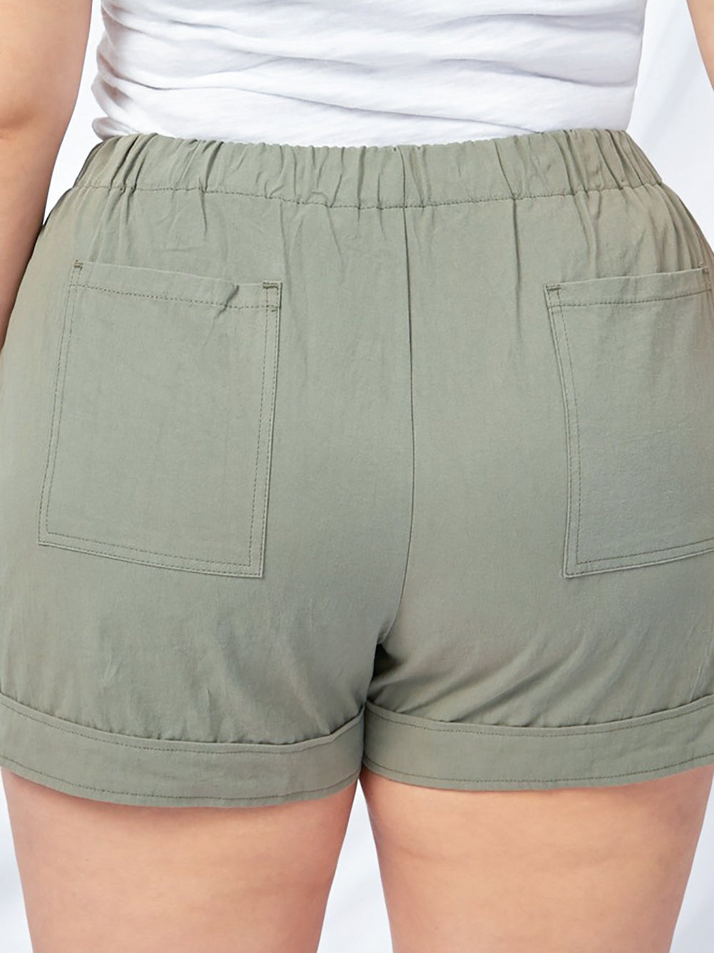 Green Cotton High Waist Loose Fit Shorts with Drawstring Waistband