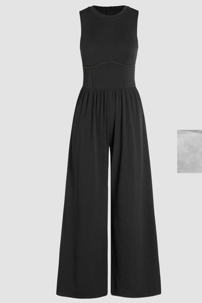 Chic Black Wide Leg Jumpsuit with Cinched Waist