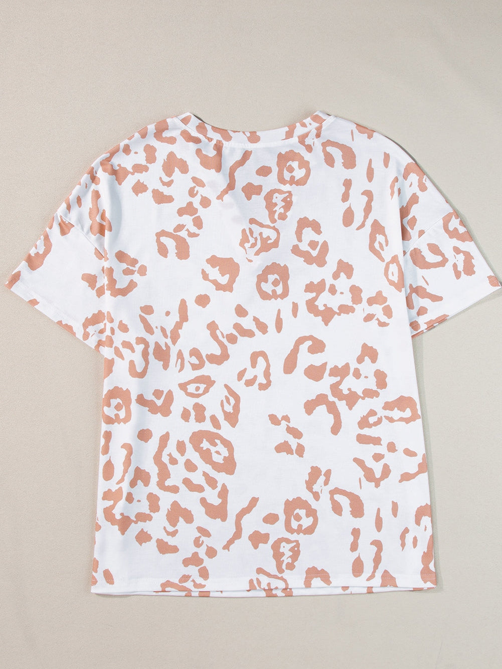 White Leopard Print V Neck Short Sleeve Plus Size Top
