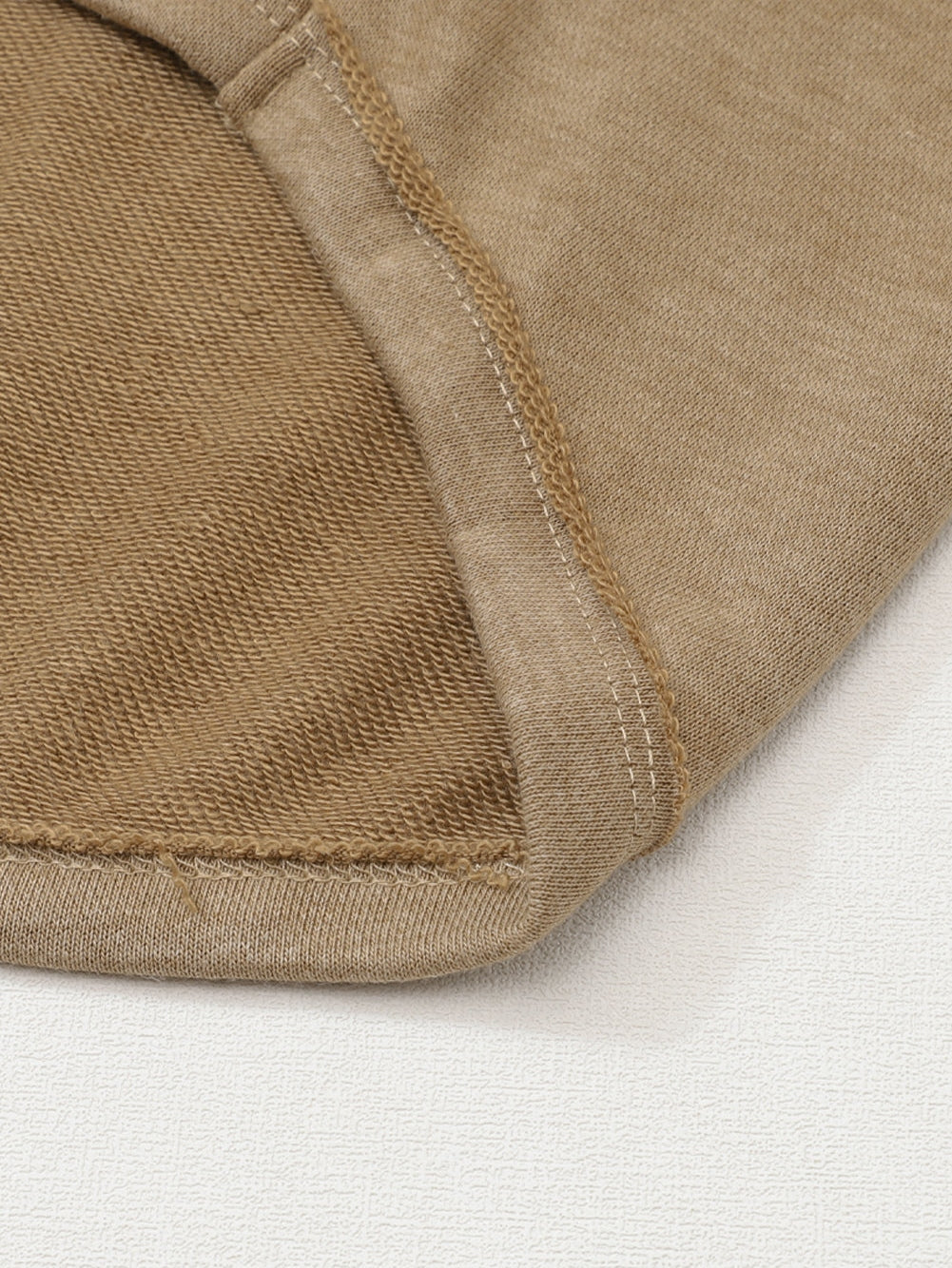 Khaki Exposed Seam Waffle Knit Hoodie with Adjustable Drawstring