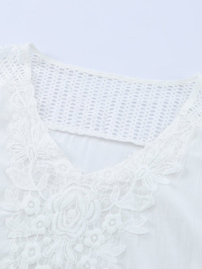 White Crochet Pom Pom Trim Beach Tunic Shift Dress