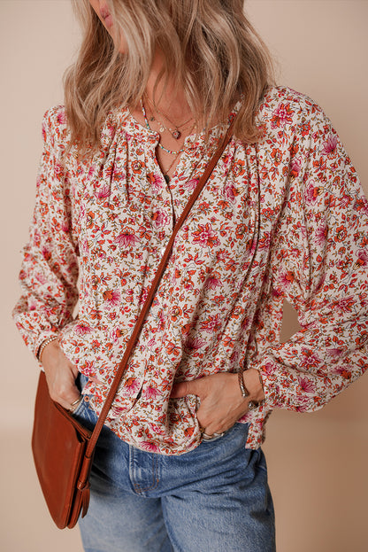red floral blouse
