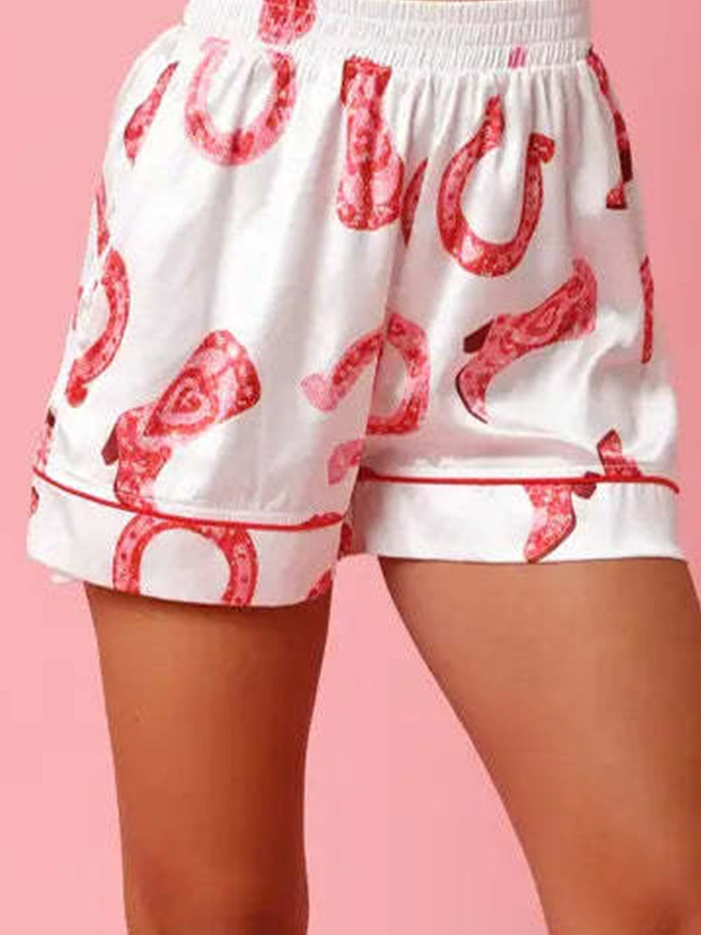 Elegant White Satin Sleepwear Set with Heart Print