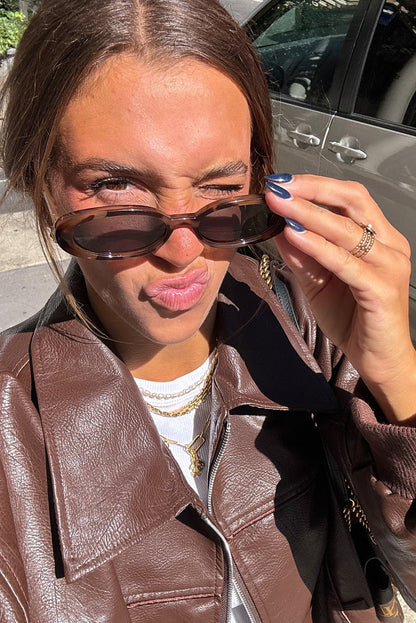 Coffee Faux Leather Zip Up Oversize Retro Jacket