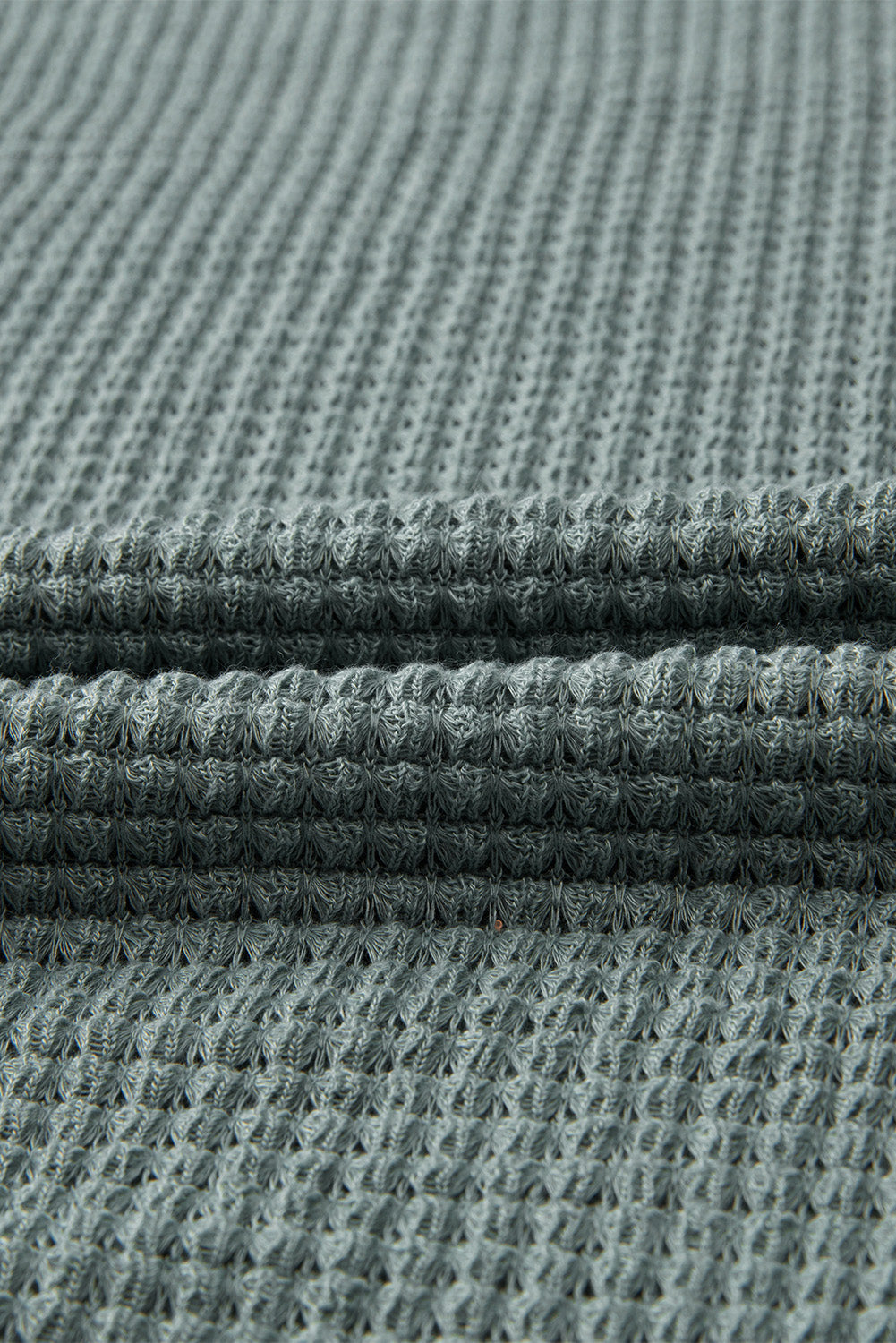 Green Waffle Knit Drop Shoulder Long Sleeve Top