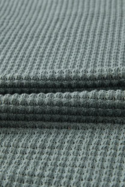 Green Waffle Knit Drop Shoulder Long Sleeve Top