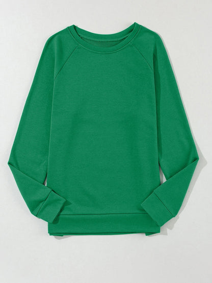 Green Raglan Sleeve Sweatshirt with Round Neck