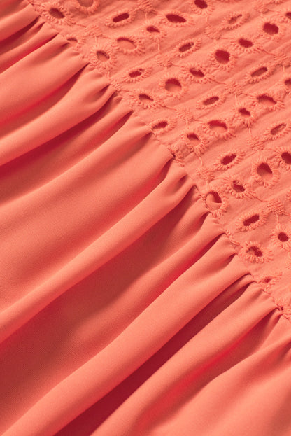 Elegant Eyelet Babydoll Dress with Carrot Contrast Bodice