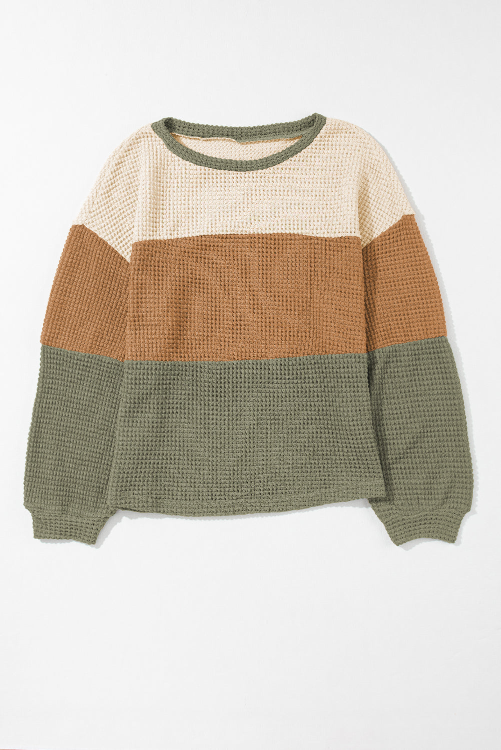 Green Striped Bubble Sleeve Baggy Top with Color Block Detail