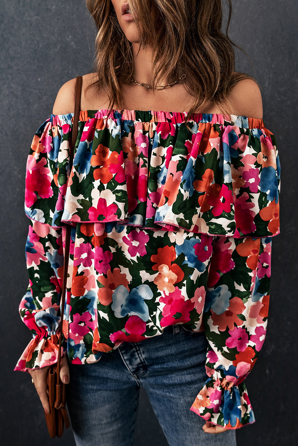 Floral Off Shoulder Ruffle Sleeve Blouse