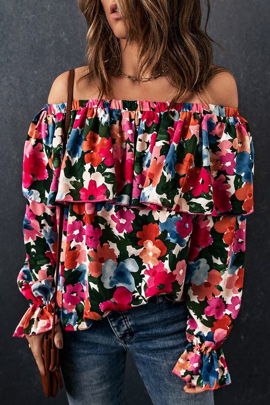 Floral Off Shoulder Ruffle Sleeve Blouse
