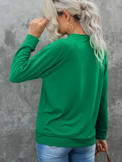 Green Raglan Sleeve Sweatshirt with Round Neck