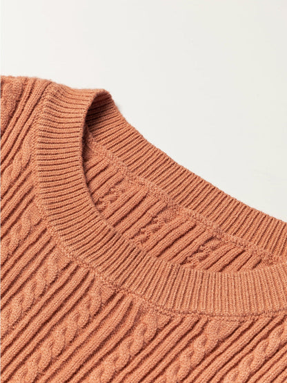 Golden Floral Patchwork Ruffled Cuff Cable Knit Sweater with Elegant Southern Belle Style