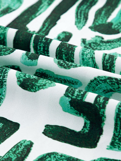 Green Floral Embroidered Puff Sleeve Frilled Neck Shift Top