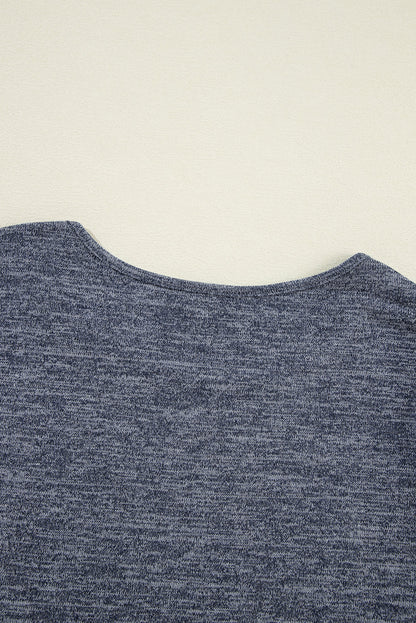 Blue Pale Chestnut Ruffle Tiered Floral Sleeve Crew Neck Blouse