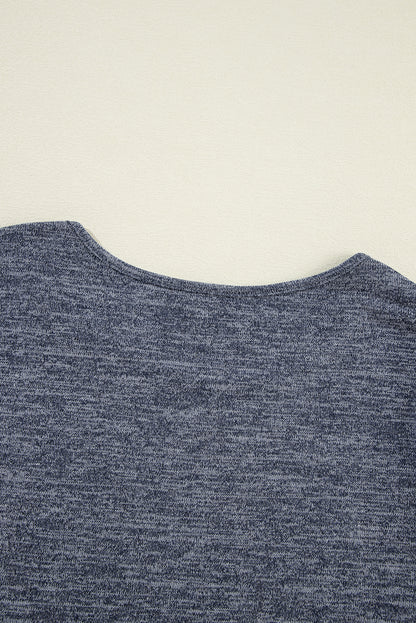 Blue Pale Chestnut Ruffle Tiered Floral Sleeve Crew Neck Blouse