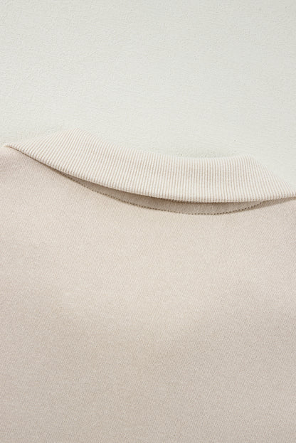 Beige Drop Shoulder Zip Up Jacket Drawstring Pants Active 2pcs Set