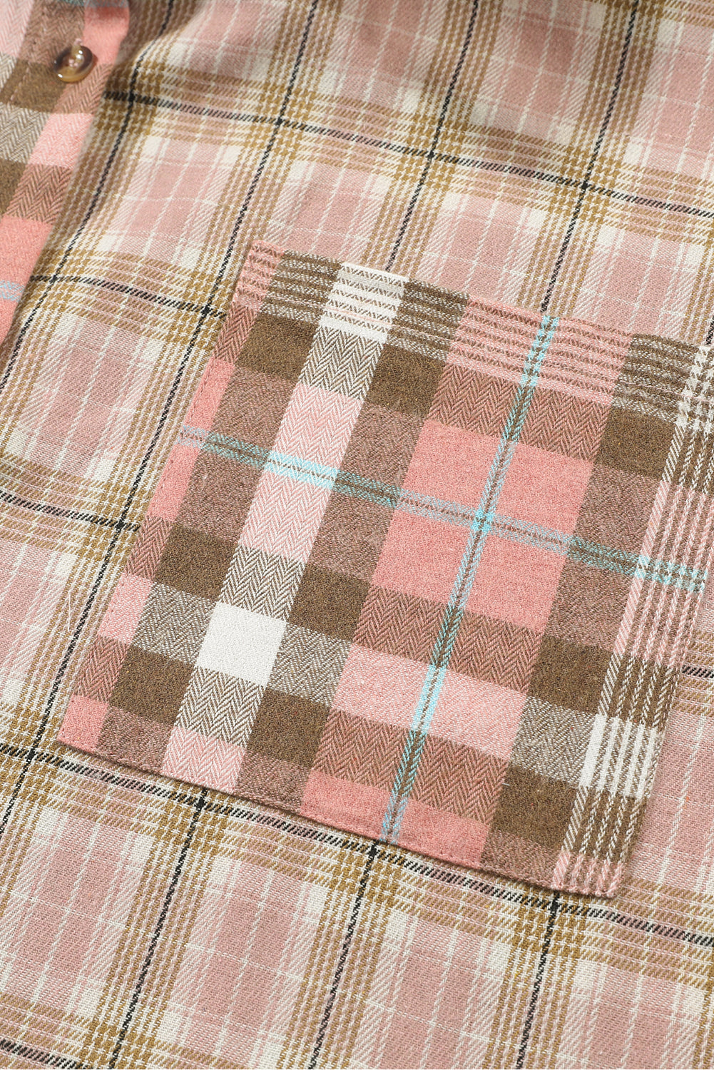 Pink Plaid Pocketed Plus Size Shirt With Long Sleeves