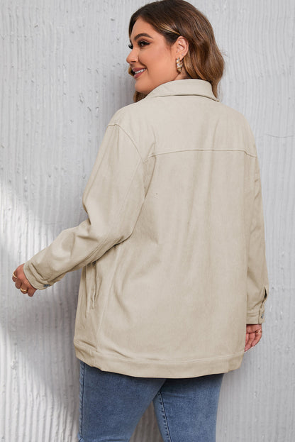 Khaki Oversized Crochet Detail Corduroy Shacket