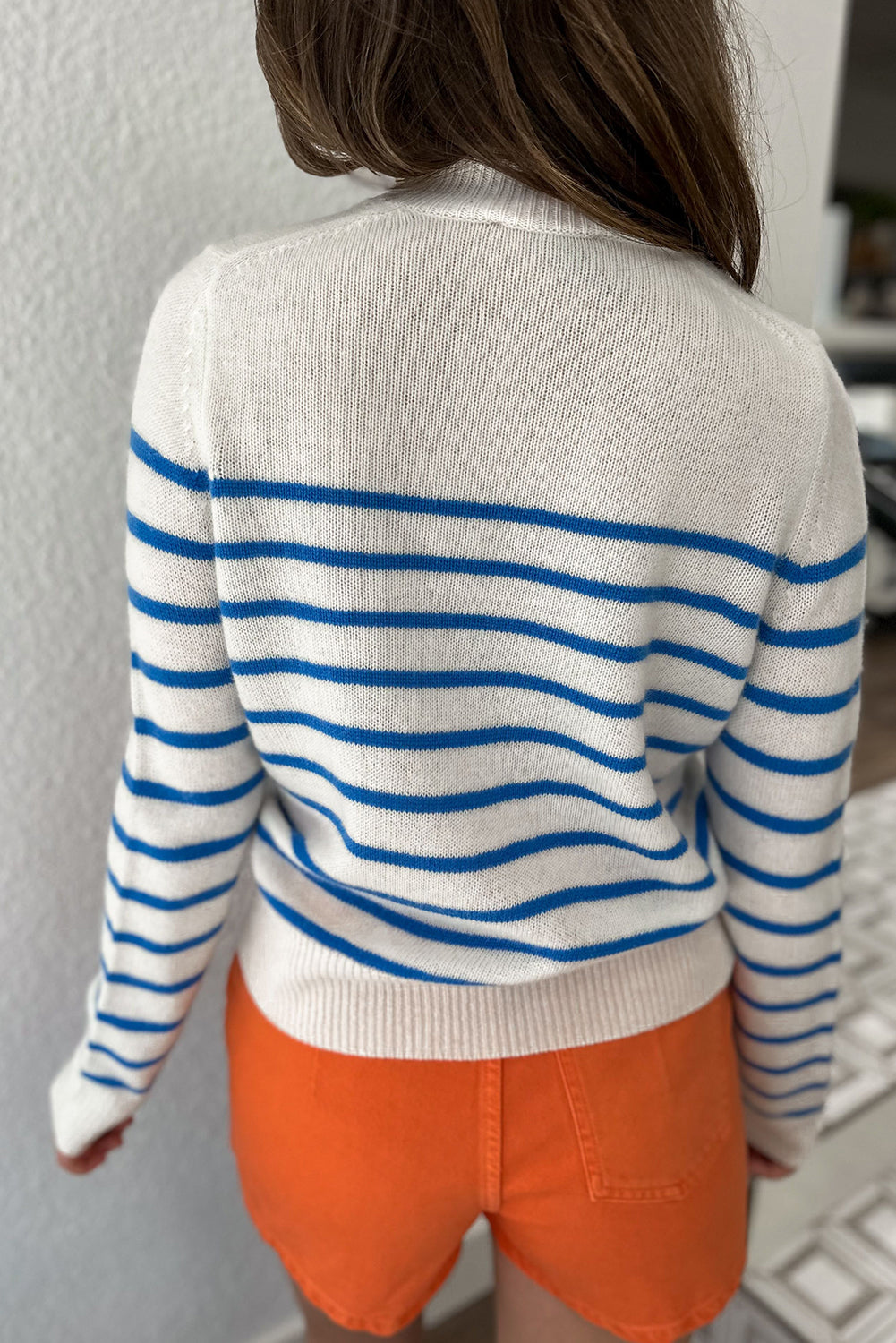 Blue Stripe High Neck Casual Sweater