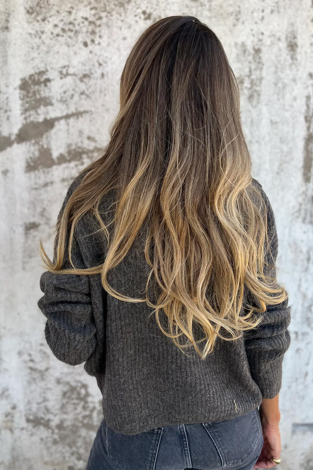 Dark Grey Half Zipped Collar Drawstring Hem Casual Sweater