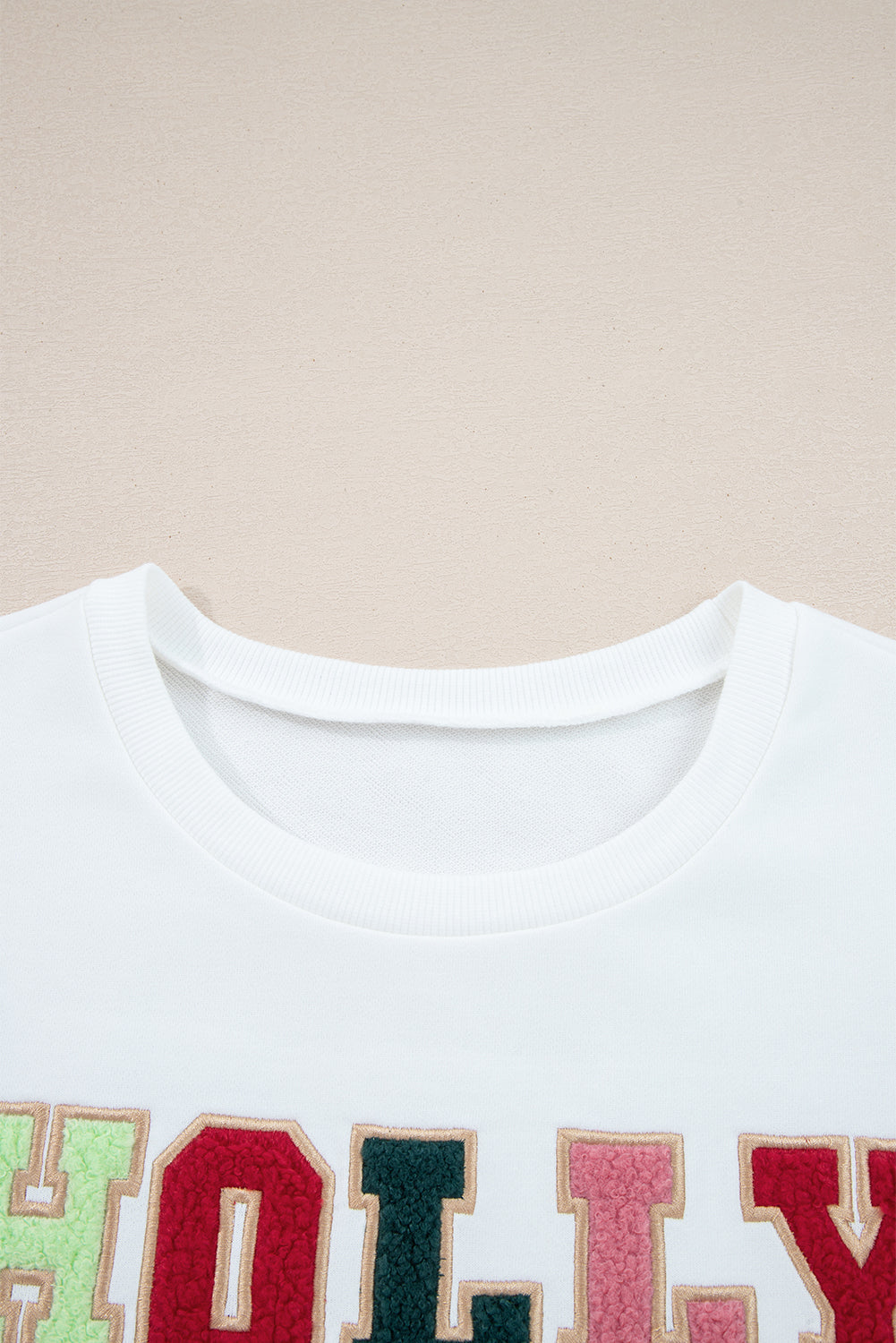 White HOLLY JOLLY Embroidered Graphic Pullover Sweatshirt