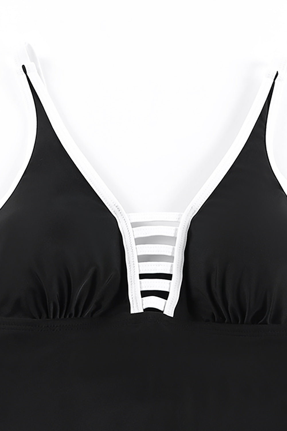 Strappy Black V Neck Swimdress with Side Slit