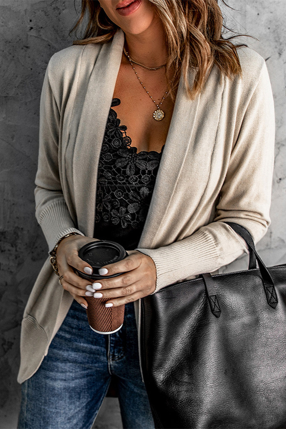 Khaki Cozy Open Front Longline Cardigan