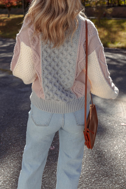 Gray Mixed Textured Colorblock Sweater