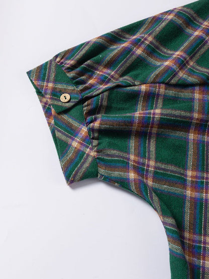 Green Plaid Oversized Tunic Shirt with Half Sleeves